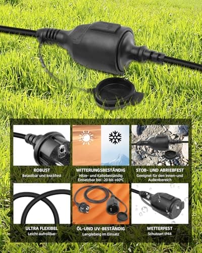 RIIEYOCA Câble d'extension Shucko,Schuko Europe mâle vers Femelle câble d'extension, 16A 250V, 2 pôles fiche d'alimentation avec Contact de Protection avec Capuchon pour PDU UPS, Noir, 0,5 m