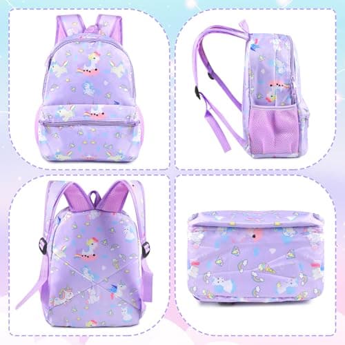 FGen Sac à dos licorne pour fille - Sac à dos mignon pour enfant - Avec poches latérales et sangle de poitrine - Sac d'école pour maternelle de 3 à 7 ans, a, M