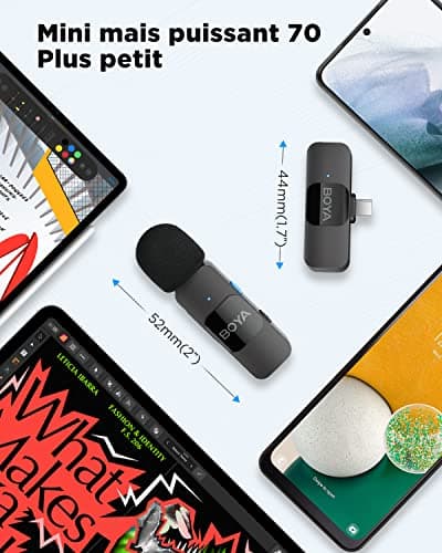 Boya BY-V10 Micro Cravate, Micro Cravate sans Fil USB-C pour Smartphone Android/Type-C/Gopro/Action 2/3 Micro Smartphone pour Podcast Facebook Youtube Vlogging Enregistrement Vidéo