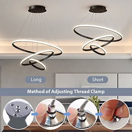 KSIBNW Lustre Salon Suspension Luminaire Moderne, 45W LED Lustre Chambre Dimmables 3 Anneaux Lampe Suspension avec Télécommande & APP Contrôle Acrylique Rond Or 2700K-6500K Luminosité Réglable