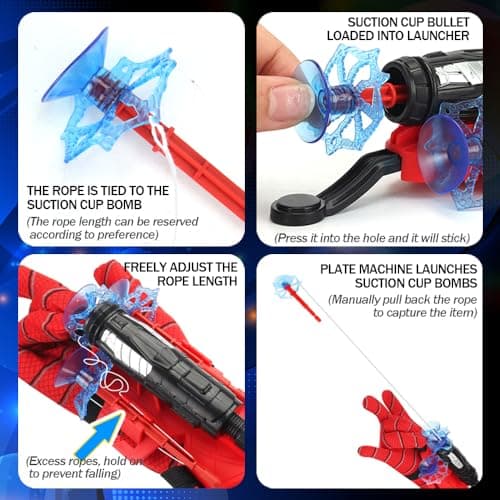 ODIWEN Gant de Lanceur Spiderman,Capes de Super Héros pour Enfants Jouets,Lanceur Gants Spider Gant de Poignet Lanceur de héros Jouets de Poignet Lanceur D'araignée Cosplay en Plastique pour Enfants