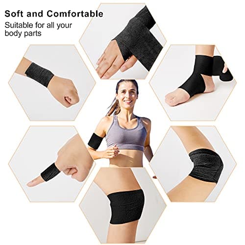 SUPERBE Bandage Autoadhésif Noir 5cm X 4,5m, 12 Rouleaux de Bande Cohesive, Bande Adhesive Elastiquef Bandes pour Strapping, Idéal pour Le Sport, Les Genoux, Les Chevilles et Les Poignets