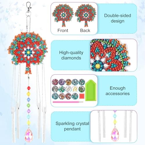 3 Pcs Diamond Painting Carillon à Vent, Diamant Peinture Carillon à Vent Deux Faces, DIY Peinture Diamant Pendentif, Diamond Painting Wind Chime pour Fenêtres, Patio, Jardin