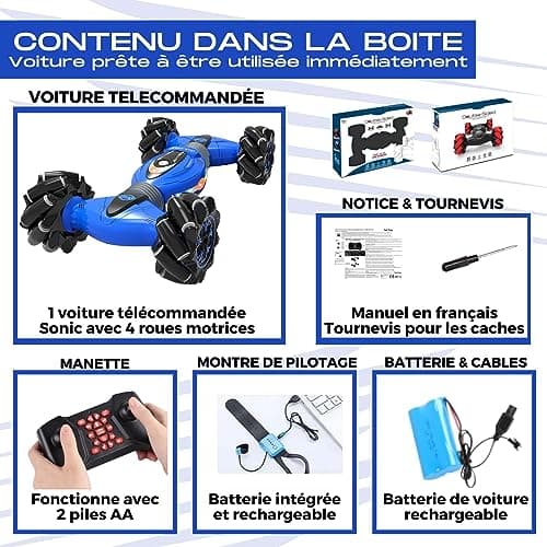 Tutti Party - Voiture télécommandée, Jouet radiocommandé pour Enfants, Course 4 * 4, télécommande Montre, Gesture Control Tout Terrain, 360°, Cadeau Garcon 6 Ans (Bleue)