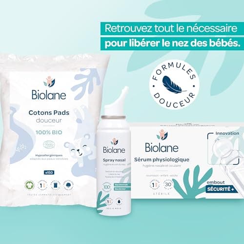 BIOLANE - Lot de 3 Sérum Physiologique - Bébé - Nettoie le nez et les yeux - Dès la naissance - Embout rond sécurité - 90 Unidoses - Fabriqué en France