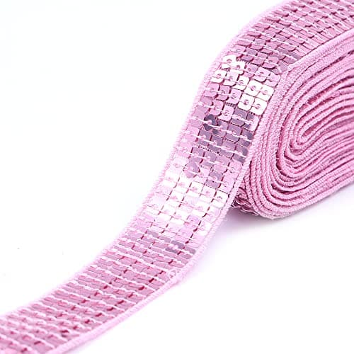 CENPEK Ruban élastique à paillettes plates en tissu pailleté pour robe, décoration, bandeau, 25 mm de large, rose - 18,1 m