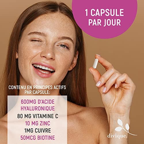 Acide hyaluronique gelules - Fortement dosées avec 600 mg - 90 gelules - Acide hyaluronique 500-700 kDa - avec vitamine C, zinc, cuivre, sélénium et biotine - végétalien, testé en laboratoire
