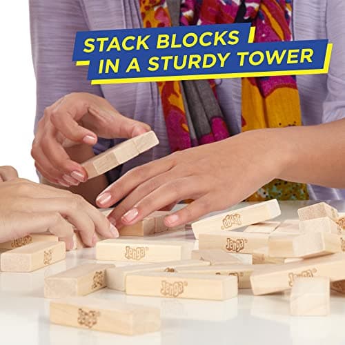 Hasbro Gaming Jenga, Jeu De Société en Bois, Jeu d’Adresse pour Enfants Et Familles, Version Française, Cadeau De Noël, Idées Cadeaux d'anniversaire et pour Noël, À Partir De 6 Ans