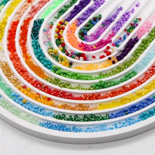 EuTengHao Perles de rocaille en verre de 3mm pour kit de fabrication de bracelets, 8/0 petites perles pour bracelet, collier, bijoux (36000pcs, 144 couleurs)