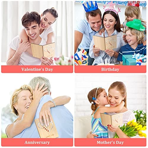 Vicloon Carte de Voeux en Bois, Carte Cadeau, Carte de Voeux en Bois avec Enveloppes pour les Anniversaires la Saint-Valentin les Mariages la Fête des Mères et les Occasions Spéciales (Double Coeur)