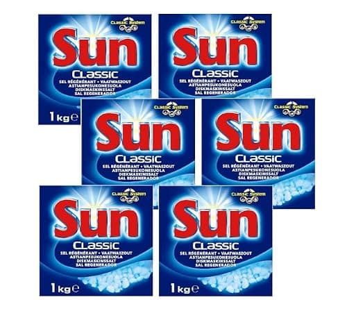 SUN CLASSIC - Sel Regénérant 1Kg Détergent pour lave-vaisselle - Pack de 6