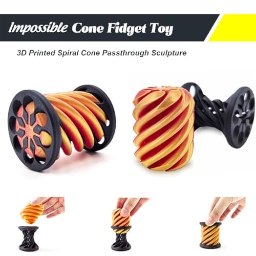 Impossible Cone (3PCS), 3D Imprimé Spiral Cone Fidget Toy, Jouet de Cône en Spirale, Sculpture de passthrough Pyramide, Stress Relief décorations de Bureau pour Enfants Cadeau pour Adultes - Or