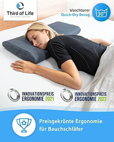 Oreiller Ergonomique HADAR Low Quickdry | pour Dormir sur Le Ventre | Coussin Cervical orthopédique | Mousse Viscoélastique | Housse avec thermorégulation et à séchage Rapide