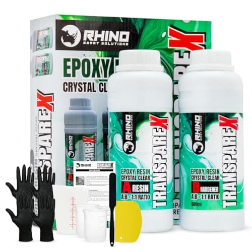 Resine Epoxy Transparente Kit RHINO Smart Solutions 1:1 TRANSPAREX 1000ml Résine Transparent pour Artisanat, Créations Artistiques, Modélisme, River Table, Revêvement, Modelage et Bijoux
