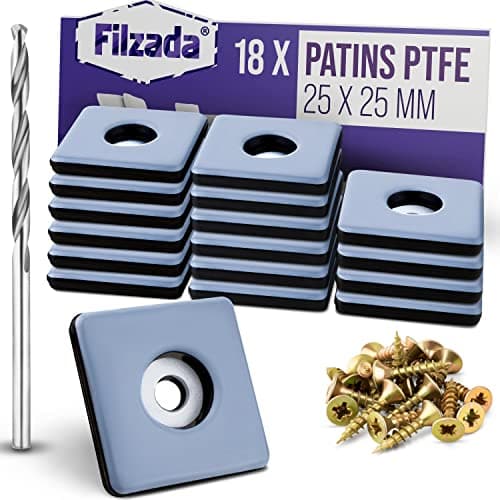 Filzada® 26x Patins pour Meubles Téflon avec vis - 25 x 25 mm (carré) - PTFE Patins pour Meubles/Planeur PTFE (Teflon) avec vis