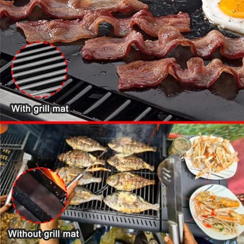 Diompirux 4 Pièces 50x40cm Cuisson Barbecue Tapis Anti-adhérent, avec Acier inoxydable Pinces à barbecue, Réutilisable, Nettoyable, Peut être coupé, pour Barbecue à Gaz, Charbon, Electrique
