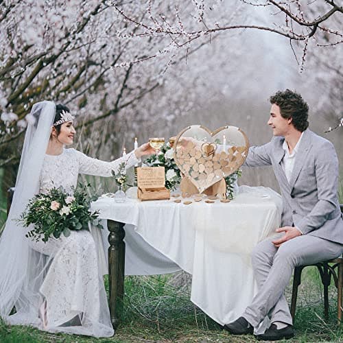 Arespark Livre d'or pour Le Mariage, Conjungo de décoration de Mariage en Bois Cœur, 100 Cœurs en Bois, boîte de Rangement,2 marqueurs,2 Barres Lumineuses, Cadeau, décoration