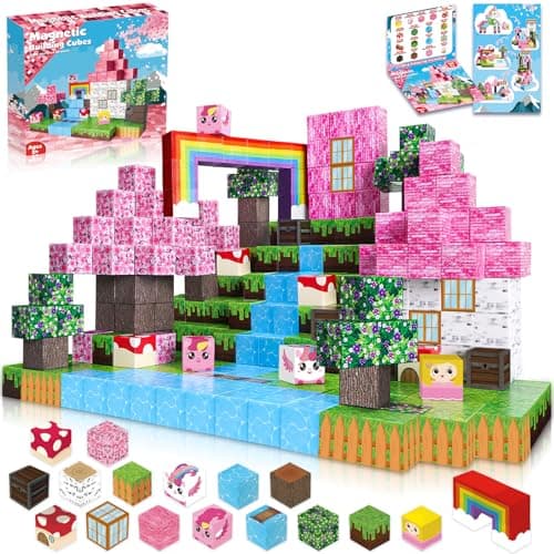 Blocs Magnétiques Monde de Construction Magnétique Construis Mon Monde Magnétique de Licorne de Rêve 100 Pièces Blocs Magnétiques Cadeaux Licorne pour Filles 4 5 6 7 8 9 Jeux Magnétiques Jouets