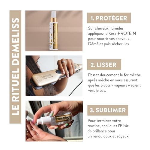 Demeliss SAINT ALGUE - Lisseur Vapeur TITANIUM - Plaques Flottantes, Revêtement Titane - Vapeur Ultra Puissante - Réservoir Intégré XL 40ml - Peigne Amovible - Tous Types de Cheveux