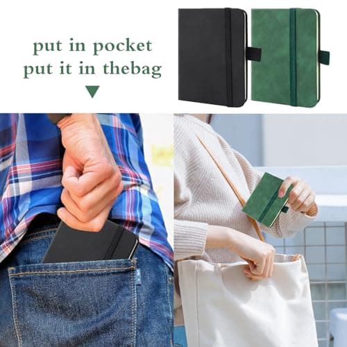 Carnet de Notes de Poche A7 Mini Bloc Notes de Poche Petit Carnet de Notes de Poche 7,5 x 11 cm Cuir PU Carnet de Poche avec Marque-Page et Bande de Fermeture Élastique pour École Bureau Restaurant