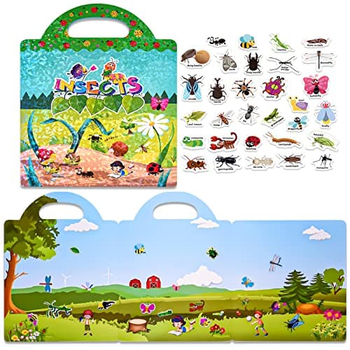 Astaron Livre d'autocollants gonflés 3D réutilisables pour Enfants de 2 à 6 Ans, Autocollants d'insectes imperméables Mignons 88 pièces, Autocollants de Voyage de Jeu et Livre occupé