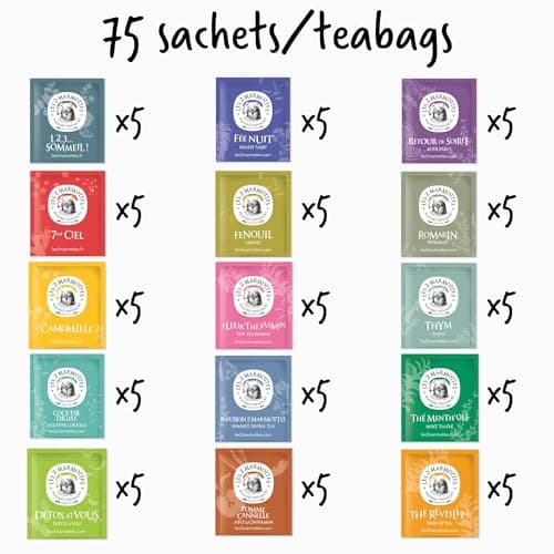 Les 2 Marmottes - Coffret Découverte 75 Sachets - 12 Infusions et 3 Thés - Idéal En Cadeau - Bien-Être Et Relaxation - Made In France - Sans arômes ajoutés - 114g