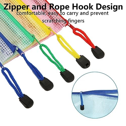 ASelected 30PCS Pochette Zippée A3+A4, 5 Couleurs Pochette Plastique Zippée, A3 Pochette Zip PVC Mesh de Rangement Fichiers A4 Pour Stockage Document Recettes D'Entreprises Organisation
