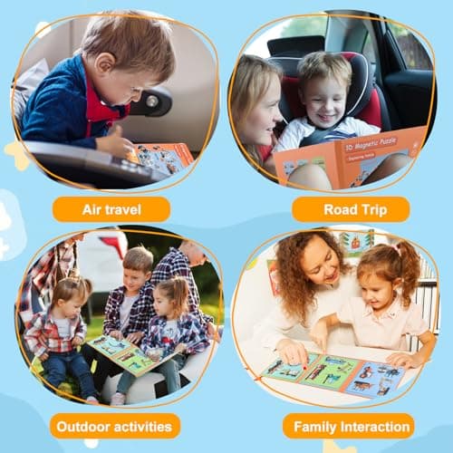 ASTARON Puzzle magnétique avec 60 Autocollants gonflés pour Tout-Petits, 41 pièces Puzzles pour Tout-Petits éducation préscolaire Apprentissage Jouets de Voyage Voiture Avion activités