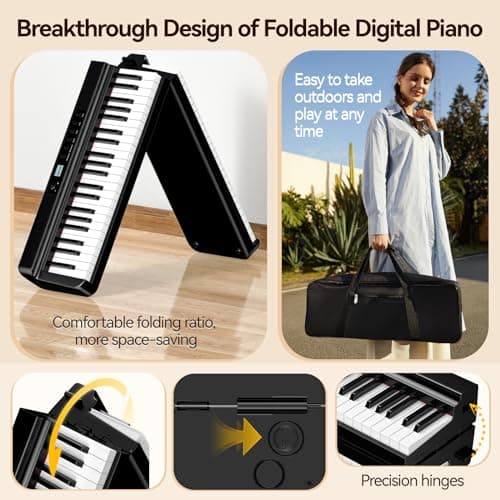 TERENCE Pliable Piano Numérique 88 touches avec Haut parleur 2x25W Batterie de 2000mAh lestées Pédale de Sustain interface MIDI avec support de partitions Bluetooth Sacs pour Piano Câble audio Casque
