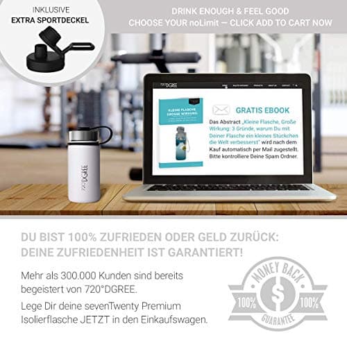 720°DGREE Bouteille Isotherme noLimit – 410ml | Gourde en Acier Inoxydable d'eau, thé, café, jus, Boisson Chaud ou Froid | Premium de Isolée sous Vide + Gratis Sport Couvercle