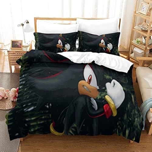 Sonic The Hedgehog 3D Print Housse de Couette Ensembles de Literie Housses de Couette avec Fermeture Éclair 3 pièces Doux Entretien Facile pour Jeunes et Enfants Adultes Célibataire (135x200cm)
