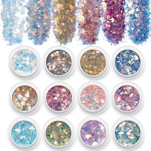 GZMAYUEN 12 Couleurs Paillettes Ongles Nail Art Glitter, Poudre Paillette Holographiques Deco Ongle pour DIY Festival Visage Corps Nail Art Décoration