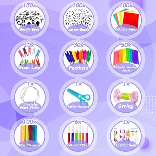 3000 Activites Manuelles pour Enfants Bricolage Enfants Kits de Loisirs Créatifs Boîte de Bricolage à 3 Niveaux avec Pipe Cleaners pour Enfants de 4-6, 6-8, 8-12 ans Cadeaux pour Filles Garçons,Violet
