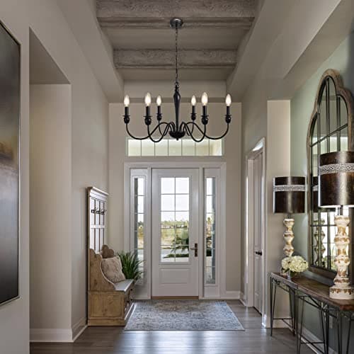 MRHYSWD 6 LumièRes De Lustre Noir, Lustre Salon Lustre Chambre Salle A Manger Cuisine Paille Couloir Entree, Lustre Suspension Industriel Vintage, RéGlable En Hauteur, Sans Ampoules