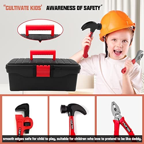 Hyrenee 48 Pièces Outils de Travail Jouet Enfants Constructions Boîte à Outils avec Perceuse Jeu D'imitation Jeu Éducatif Anniversaire Noël Cadeau pour Enfants 3 4 5 6 7 8 Ans(Rouge)