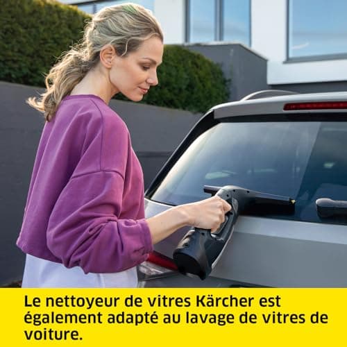 Kärcher Nettoyeur de Vitres WV 2 Black Edition, Autonomie de Batterie : 35 min, Affichage LED, 2 Raclettes, Pulvérisateur avec Microfibres, 20 ml Nettoyant Vitres Concentré