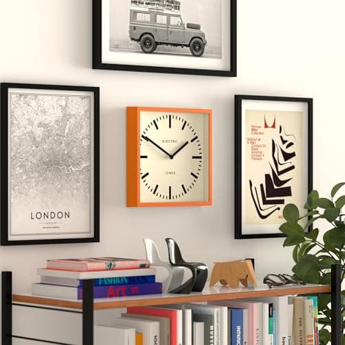 JONES CLOCKS® Box Railway Dial Wall Clock - Square Clock - Station Clock - Kitchen Clock - Office Clock - Retro Clock - Designer Clock - Colourful Case - Station Dial