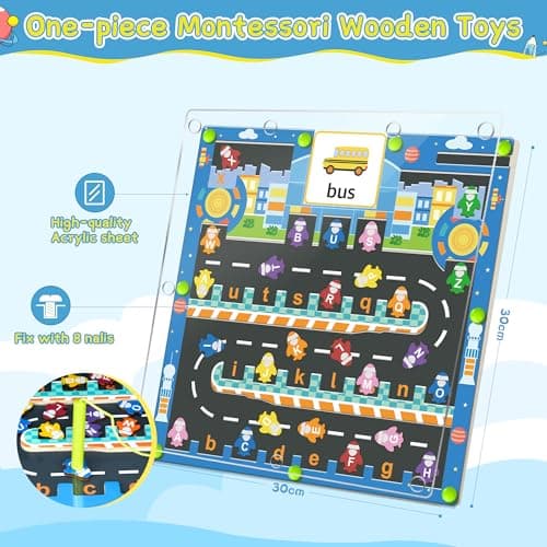 Labyrinthe Magnetique Jeux Montessori Enfant, Parcours Motricité Fine Holz Puzzle pour Apprendre l'Alphabet et Mots, Jeu Educatif Activite Enfant 3 4 5 Ans, Cadeau Garcon Fille pour Anniversaire Noël