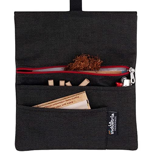 Blague à tabac à rouler hydrofuge - Pochette à tabac 30/50 g avec compartiments pour Feuilles, Filtres et Briquet (Fermeture rouge)