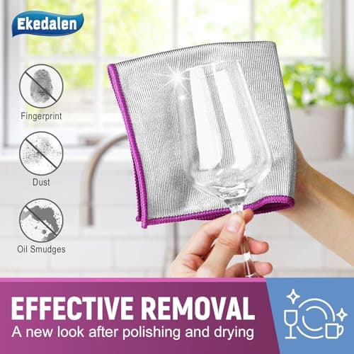 Ekedalen Chiffon Magique Microfibre, 6X Serviette sans Trace Absorbant Polissage, Lingette Essuie Verre Vitre Lunette Miroir Vaisselle Cuisine Menage Voiture, Torchon Nettoyage Réutilisable Lavable