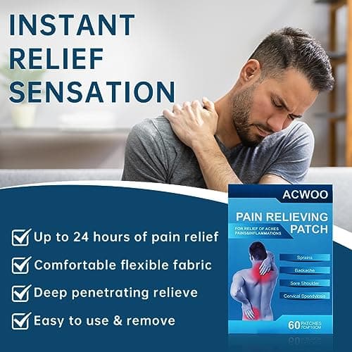 ACWOO Patchs Anti-Douleur, 60Pcs Patchs de Soulagement de la Douleur, Pansement Anti-Douleur, pour Douleurs Aux Épaules, Douleurs Dorsales, Douleurs Aux Genoux, Douleurs Arthritiques
