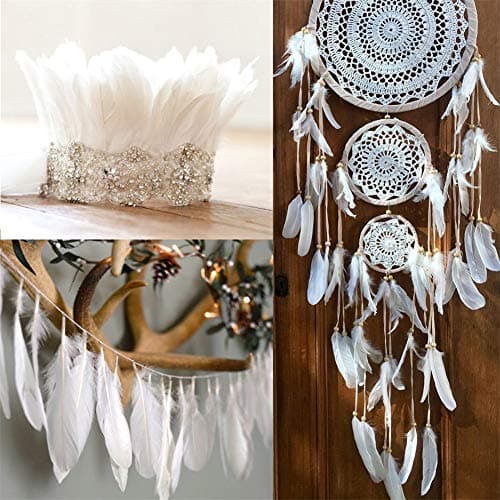 Suneast Lot de 300 Plumes d'oie pour Loisirs Créatifs, Attrape-Rêves, Boucles d'oreilles, Mariage, Festival, Décoration de Fête Prénatale - Blanc, 5-8cm