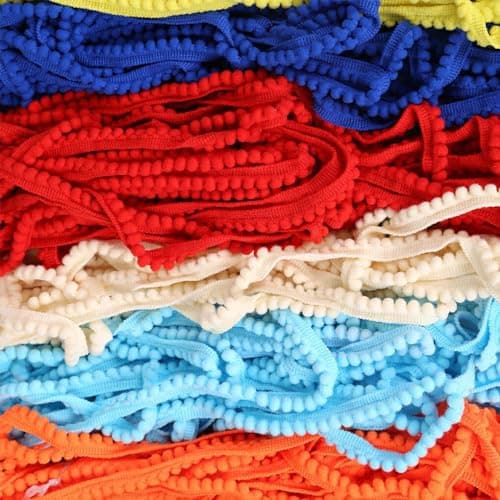 Allayu Ruban à Franges en Boule de Garniture Pom Pratique, Large Application, Plusieurs Couleurs Disponibles, 5 Yards, Dentelle en Polyester Facile, Jaune Fluo