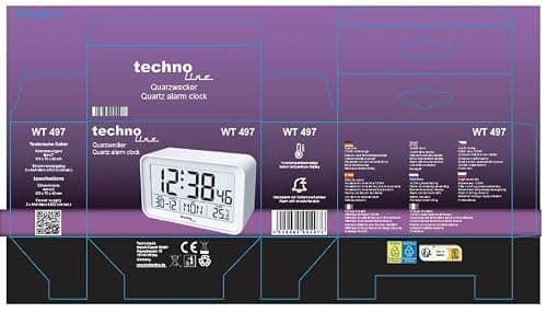 Technoline WT497 Réveil numérique Moderne, température intérieure, Date, Jour de la Semaine, Alarme et Snooze, Blanc