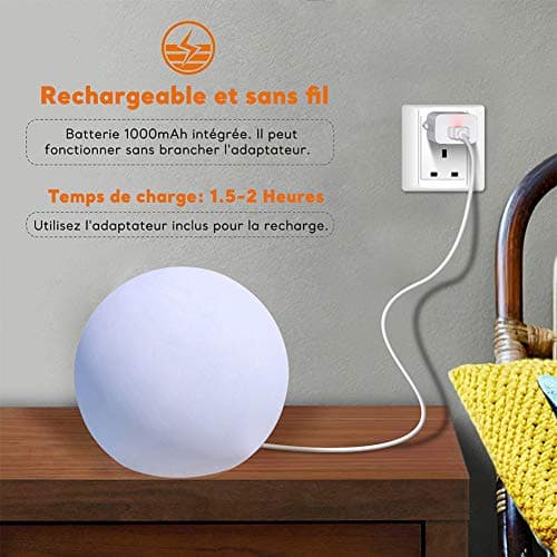 Mr.Go 6" LED Boule Lumière Sphère Lampe, RGB Orbe Lampe Couleur Changeante Lumière D'ambiance avec Télécommande, 16 Couleurs, Luminosité Variable & Batterie Rechargeable