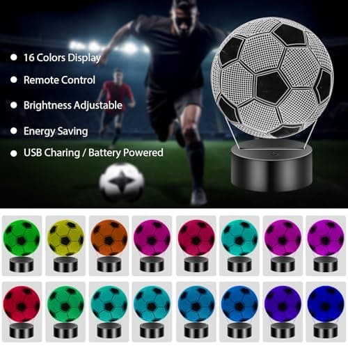 Gbivbe Cadeau Foot Garcon, Veilleuse Football Lampe 3D pour Enfants, 16 Couleurs LED Illusion Veilleuse avec télécommande, Cadeau pour Anniversaire Fan Garcon 7.8.9.10.11.12 Ans