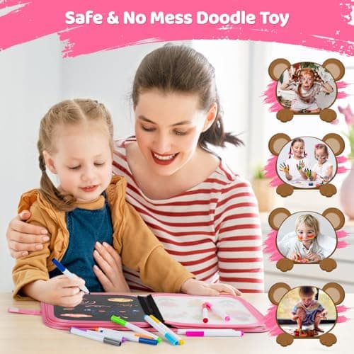 Tablette Dessin Enfant 2-3-4-5 Ans Effaçable, Réutilisable Double Face Livre Dessin Enfant pour Enfants, 12 Stylos Effaçables Colorés 14 Pages
