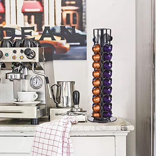 XIAPIA Support Capsule Nespresso, Porte Dosette Capsules Nespresso Café Rotatif 360 Degrés, Noir Distributeur Capsule Nespresso Range 40Pcs, Rangement Capsule Nespresso Presentoir