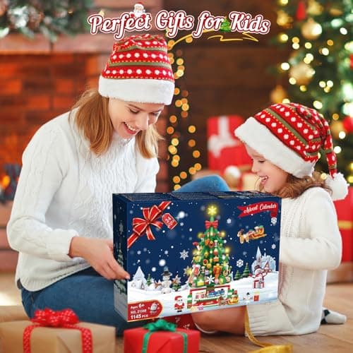 HOGOKIDS Calendrier de l'Avent 2024 Mini-arbre de Noël rotatif avec lumière LED, compte à rebours de Noël de 24 jours, blocs de construction, cadeau de Noël pour adultes et enfants de 8 ans et plus