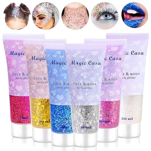 6 Pièces Paillettes Visage Festival - Gel Paillettes Visage Glitter - Paillette Cheveux, Paillettes Corps pour Maquillage Festival Fête Noël Pâques, Maquillage de Théâtre, Carnaval